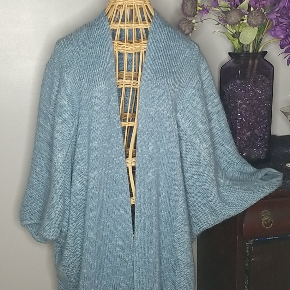 indigo thread co. Large Long Open Blue and White Cardigan